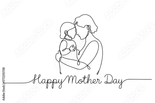 Happy Mother day card. Continuous one line drawing. one line Icon drawing with white background