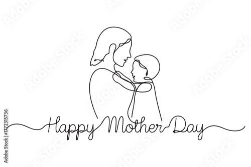 Happy Mother day card. Continuous one line drawing. one line Icon drawing with white background