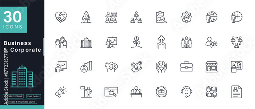 Business and Corporate Outline Icons Set Modern Line Art Symbols
