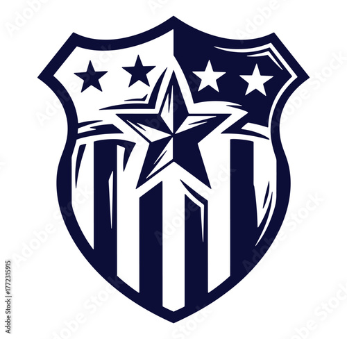 Stylized american shield emblem with stars and stripes design suitable for patriotic themes