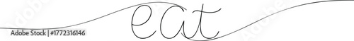 Black cursive word eat on white background text lettering