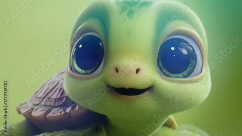 Cartoon sea turtle against green backdrop