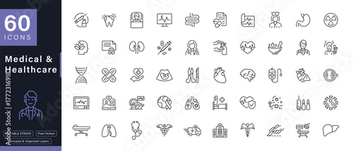 Medical and Healthcare Outline Icons Set Digital Health Line Art Symbols Collection