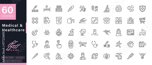 Medical and Healthcare Line Icons Set 60 Outline Vector Symbols