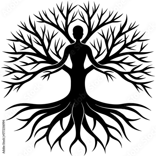 Symbolic human tree of life silhouette isolated on white background