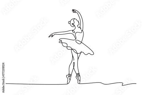 Continuous Line Art Drawing. Ballet Dancer ballerina. one line Icon drawing with white background