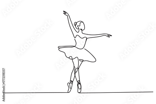 Continuous Line Art Drawing. Ballet Dancer ballerina. one line Icon drawing with white background