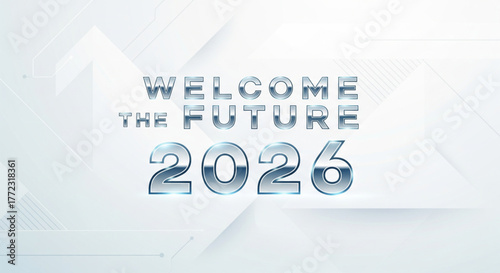 Futuristic text design announcing the year 2026, welcoming the future.