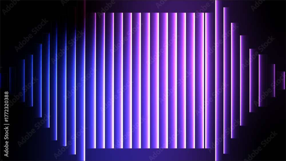 Fototapeta premium Vibrant purple and peach gradient with shimmering wave pattern. Neon-inspired light distortion on soft-toned glass. The neon-inspired hues highlight