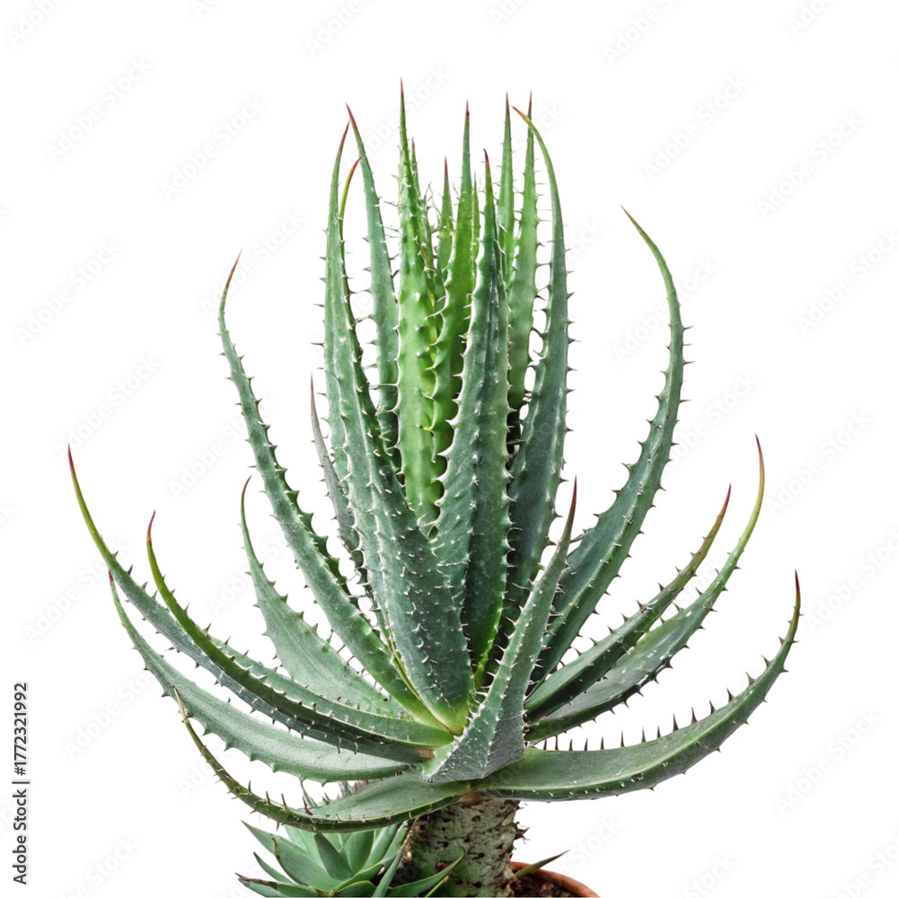 Fototapeta premium Aloe distans succulent plant isolated on transparent background, showcasing its unique spiral arrangement and spiky green leaves