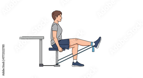 Physical therapy exercise using resistance band for leg muscle strengthening
