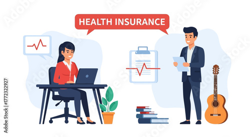 Health insurance concept professional assistance and policy details with modern business people