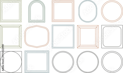 Collection of double line graphic frames in various shapes