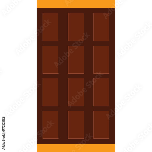A Dark Chocolate Bar Divided Into Small Rectangular Pieces Against A Yellow Background With A Transparent Overlay