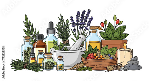 Herbal remedies and essential oils for natural wellness and aromatherapy