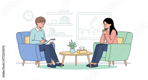 Professional consultation for mental well-being, featuring a psychologist and client in a supportive therapy session environment