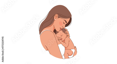 A woman is holding a baby close to her chest