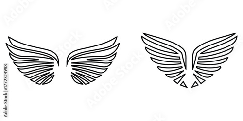 wings line icon set, eagle wing, angel wings line icon design element vector art illustration