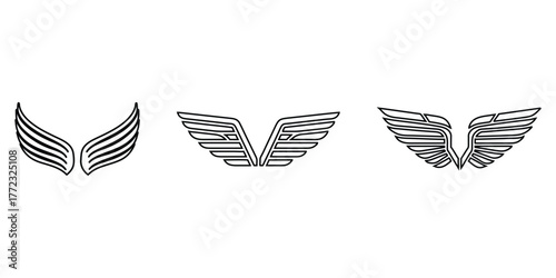 wings line icon set, eagle wing, angel wings line icon design element vector art illustration