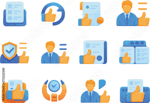 Professional icons showcasing approval, agreement, and success for business and marketing concepts