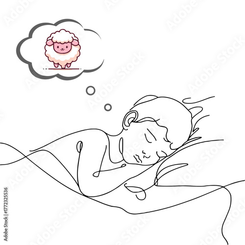 Dreaming of a Pink Sheep vector flat colors thin lines