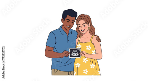 Couple holding ultrasound scan happy