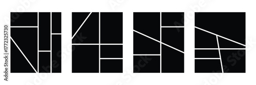 Set of collage grid manga comic storyboard layout panel blank template. Empty page frame for comic book, photo collage, poster, flyer. Vector illustration. Manga storyboard layout template for rapidly