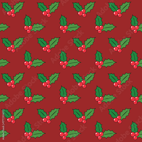 Картината върху платно Seamless pattern with classic Christmas holly.