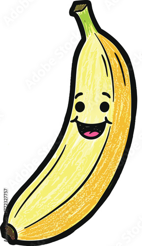 Cartoon Banana Character Smiling Happily on White Backdrop for Children's Educational Resources and Healthy Eating Concepts, a Vibrant and Playful Illustration for Marketing, Advertising, Website, and