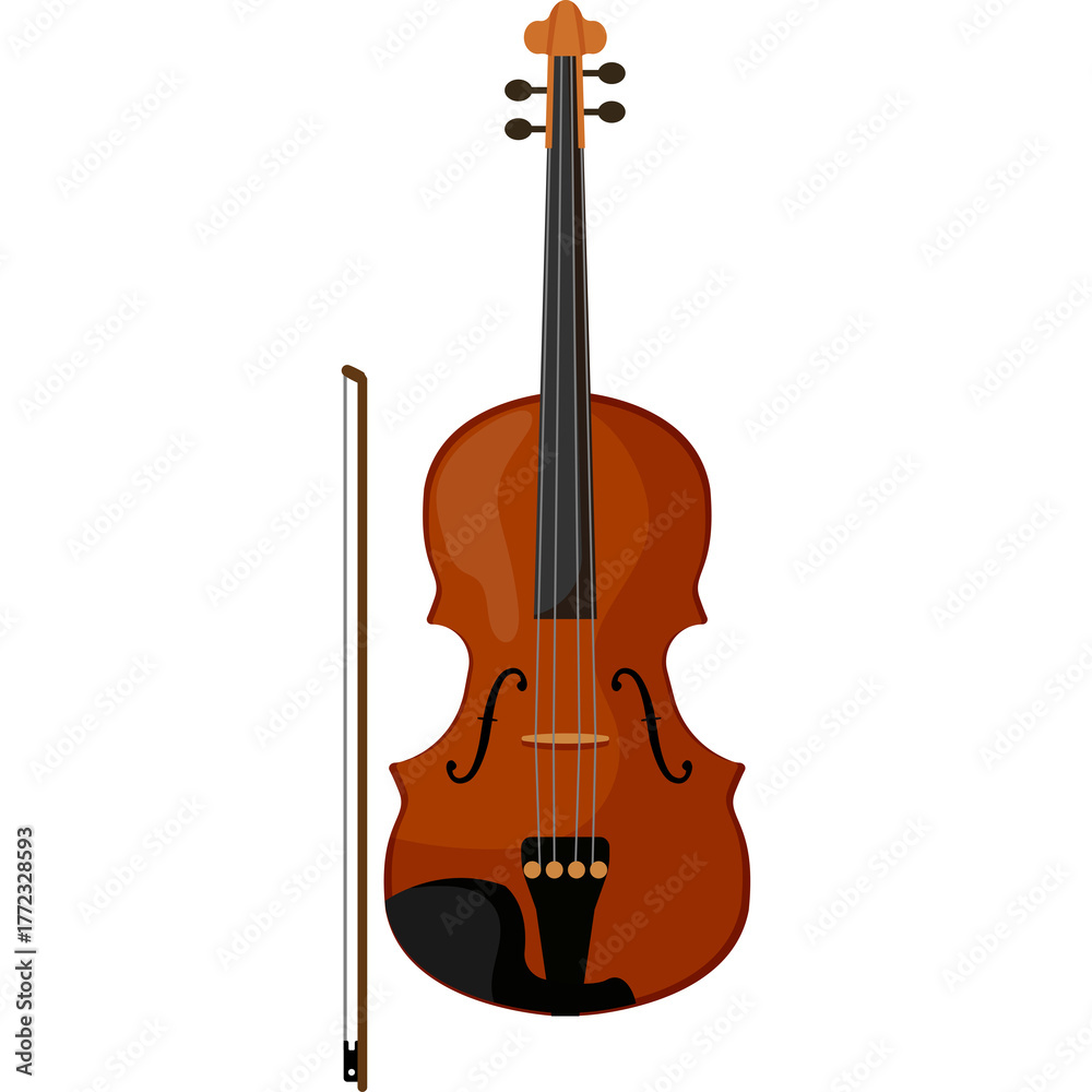 Obraz premium A Detailed Illustration of a Classic Violin and Bow on a Transparent Background Perfect for Musical Projects and Designs