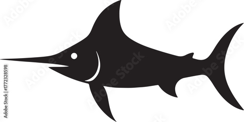 Swordfish silhouette vector with long bill and strong tail fin in sleek minimalist style.