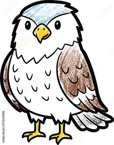 Adorable American Kestrel Perched, a Small Falcon Cartoon Illustration Perfect for Children's Education Material and Nature Presentations, Featuring Detailed Feathering, Bold Outlines, and Playful Sty