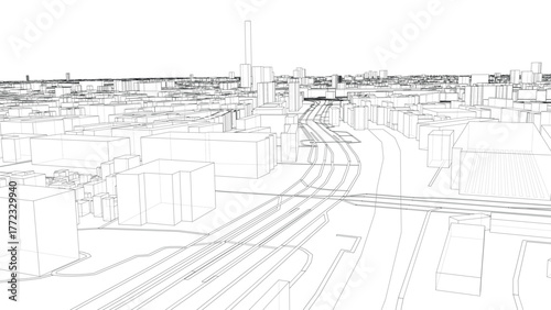 Urban Wireframe Cityscape