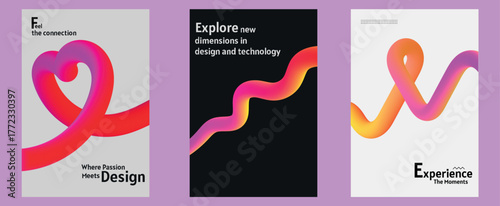 Abstract 3d Liquid Shapes with Vibrant Colors and Minimalist Gradient Design and Experimental Typography set