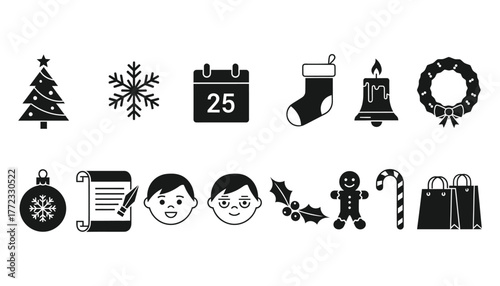 Christmas icons for holiday celebrations and design elements