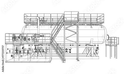 Industrial Tank Blueprint. Vector