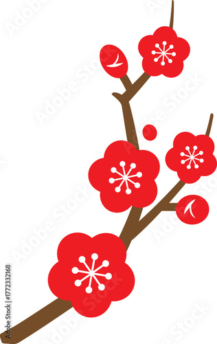 梅の花と枝のシンプルでかわいいベクターイラスト