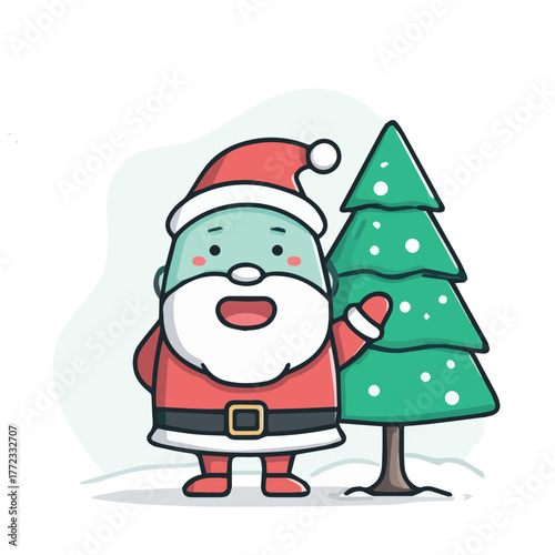 Cute Christmas mascot illustration with santa and christmas tree