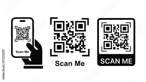 QR code scan me icon with smartphone, scan me random qr code sign vecctor