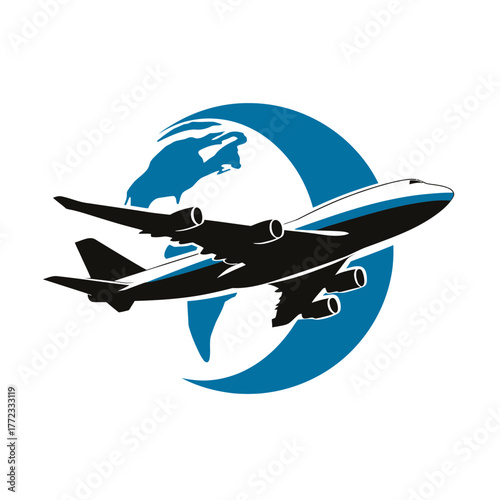 Global passenger jet airplane vector illustration for international travel, air transport, shipping, and worldwide logistics concept.