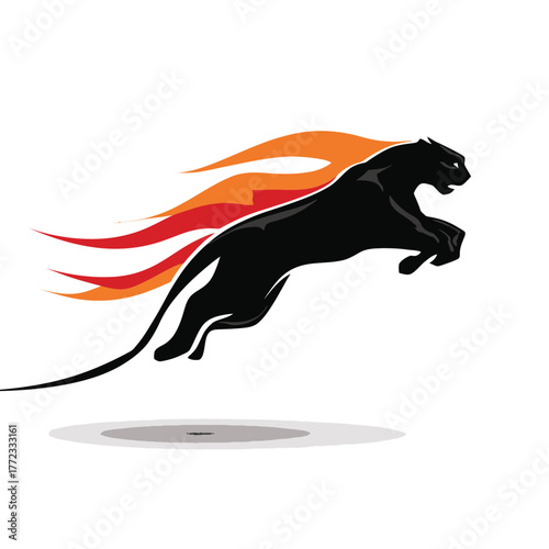 Powerful Black Panther Leaping with Fiery Speed Trails - Dynamic Big Cat Mascot Graphic
