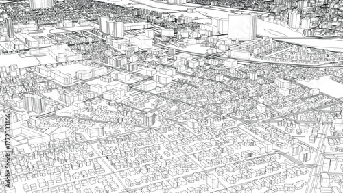 Intricate Cityscape Wireframe