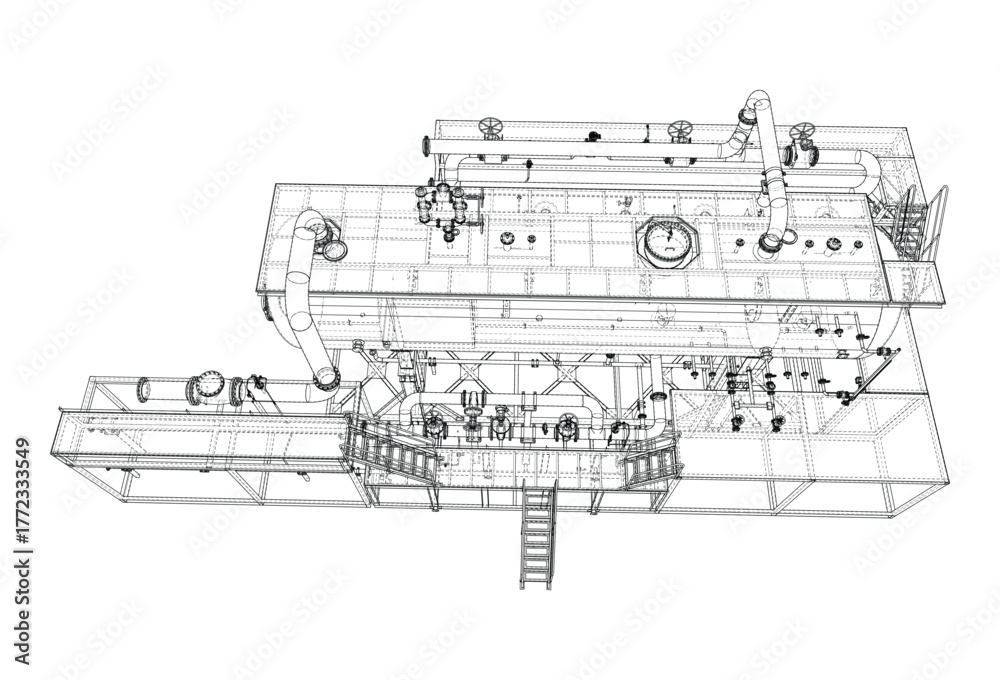 Obraz premium Industrial Machinery Blueprint. Vector