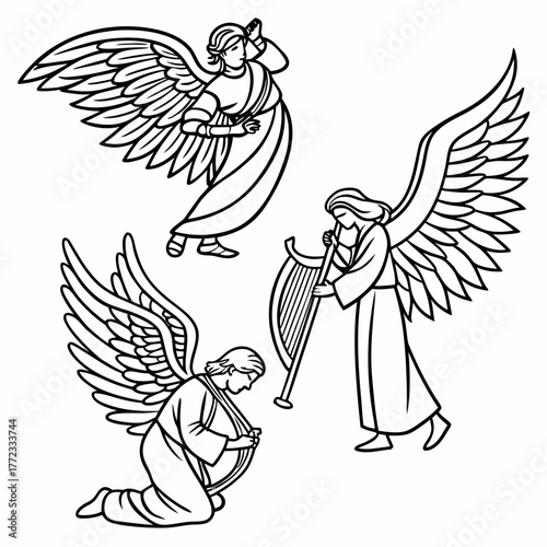 artboard with characters archangel with sword