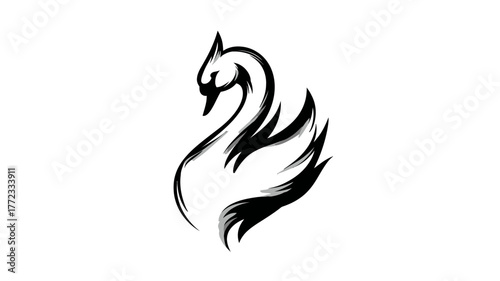 Elegant Black Swan Illustration with Stylized Brushstroke Design on a White Background. Minimalist Artistic Bird Vector Graphic.