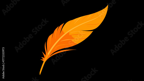 Vibrant orange feather illustration isolated on a dark black background, symbolizing lightness, freedom, and delicate beauty.