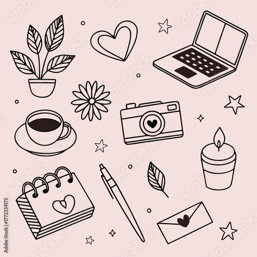 minimalist black line vector icons on