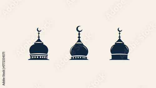 Stylized Mosque Domes with Crescent Moon Icons Vector Illustration. Islamic Architecture and Spirituality Symbols.