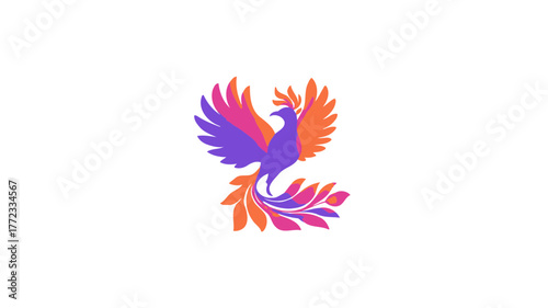 Vibrant Colorful Phoenix Bird Illustration with Radiant Wings, Graphic Design Symbolizing Rebirth, Strength, and Transformation