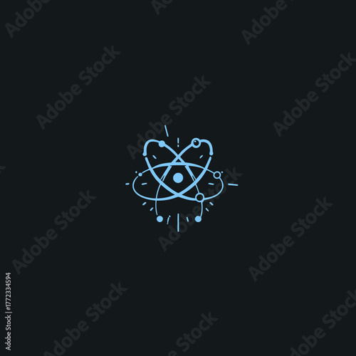 Stylized Blue Glowing Atom Structure with Heart Shape on Dark Background for Science, Technology, and Innovation Concepts